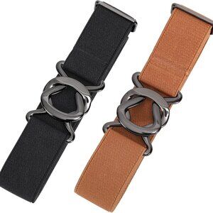 Women No Show Elastic Web Belt 2 Pack Adjustable Casual for Jeans Pants